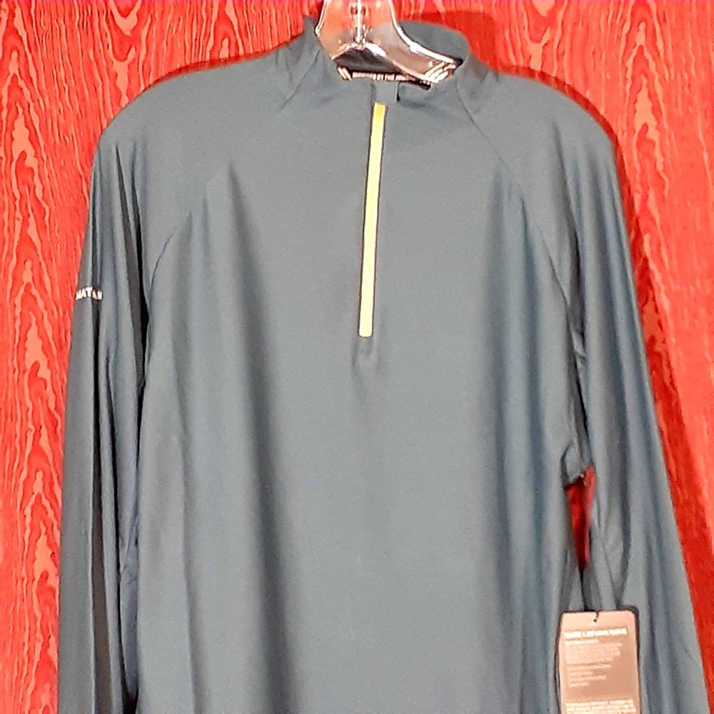 NATHAN TEMPO 1/4 ZIP PULLOVER LONG SLEEVE MALLARD BLUE MEN'S SHIRT SIZE M